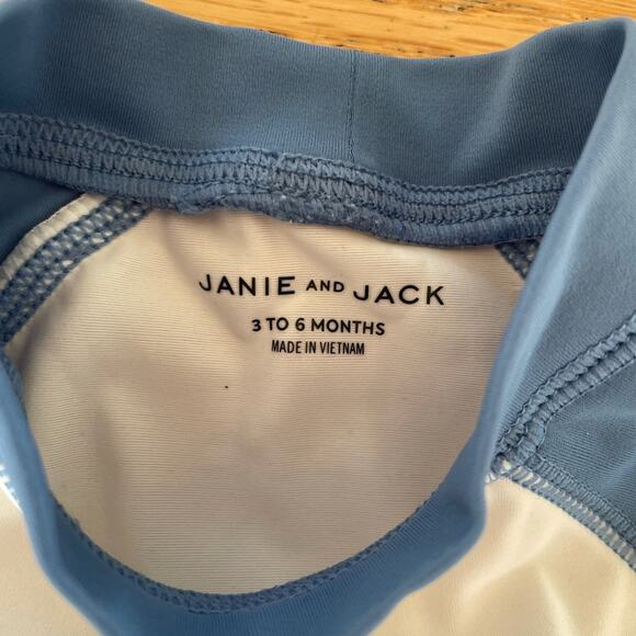 Janie and Jack Baby Boys Rash Guard Size 3-6 Months White Blue Swim Summer - Picture 3 of 4